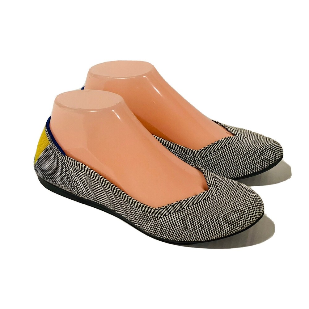 Rothy’s Gem Shale Sz 6.5 M Black/White/￼Mustard Slip On Comfort Flats, Washable.